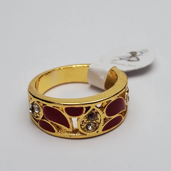 Gold plated red, green, black enamel cocktail ring - Picture 5 of 9